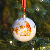 Father Christmas Feeding Reindeer Ceramic Bauble