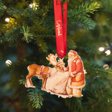 Wooden Tree Decoration Father Christmas Feeding a Reindeer