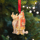 Wooden Tree Decoration Father Christmas with a Reindeer